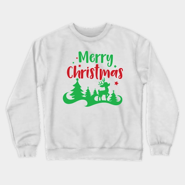 Merry Christmas, Reindeer, Christmas Tree, Stars Crewneck Sweatshirt by Jelena Dunčević